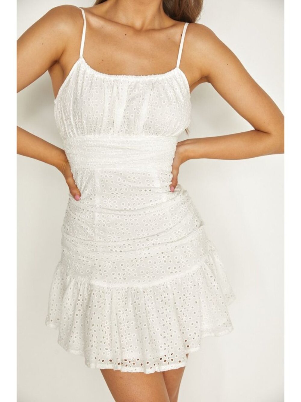 Subtle Love Eyelette Mini Dress White Size Small NWT